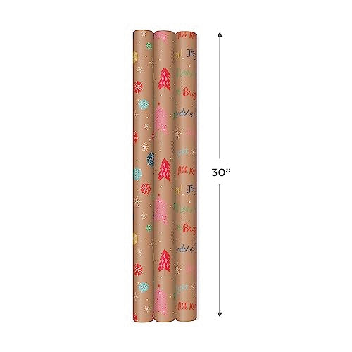 Brown Kraft Christmas Wrapping Paper Rolls (Pack of 3: 90 sq. ft. ttl) Q365853