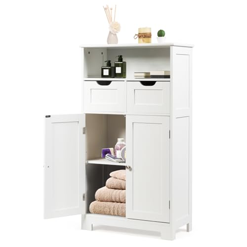 Black Bathroom Floor Cabinet with 2 Removable Drawers, 2 Doors & Adjustable Shelf I67282
