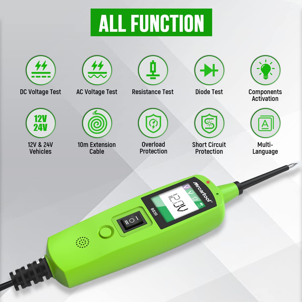 Automotive Power Probe Circuit Tester Kit with LED Display for 12V/24V Vehicles Pack of 2 L5319