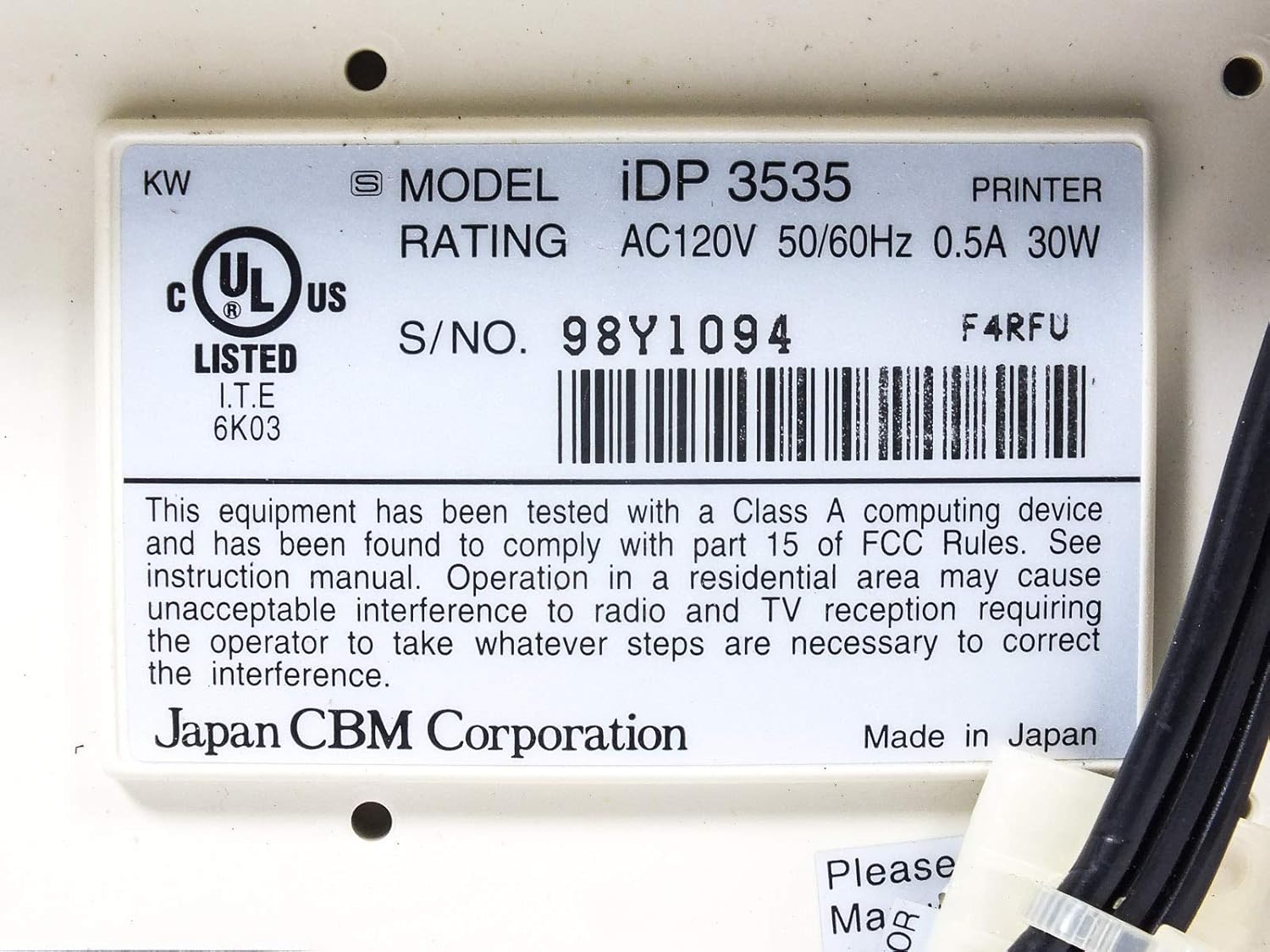 Tractor Feed Printer & Card Reader Y922609