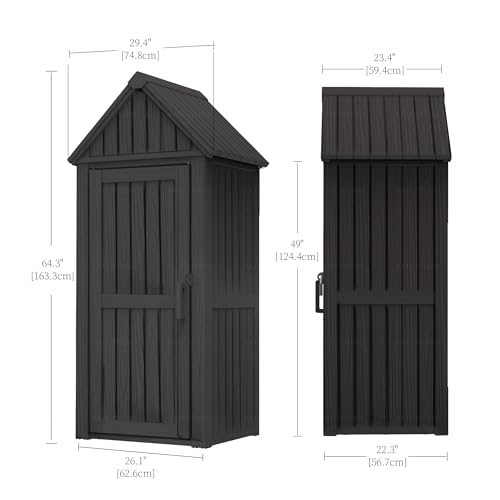 Outdoor Storage Shed Waterproof Resin Heavy-Duty Cabinet Light Brown J13892