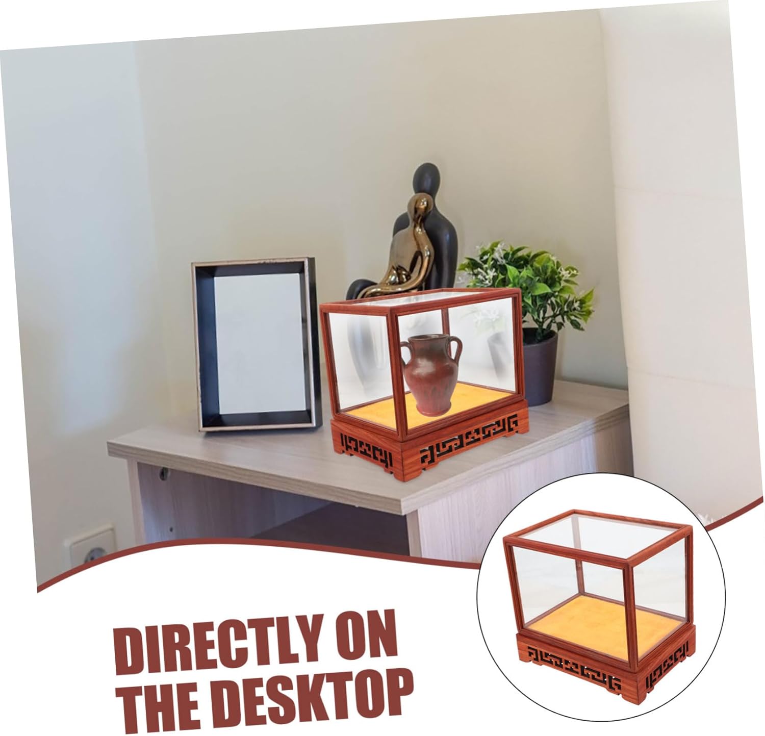 Transparent Display Box Glass Dome Cloche with Wooden Base E396