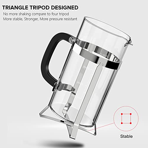 304 Stainless Steel Borosilicate Glass French Press Coffee Maker with 4 Filter M1892