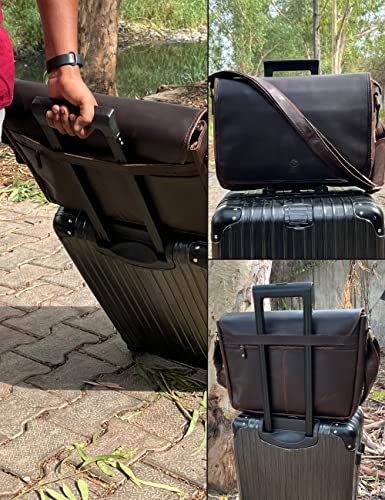 16" Full Grain Leather Laptop Messenger Bag E926077