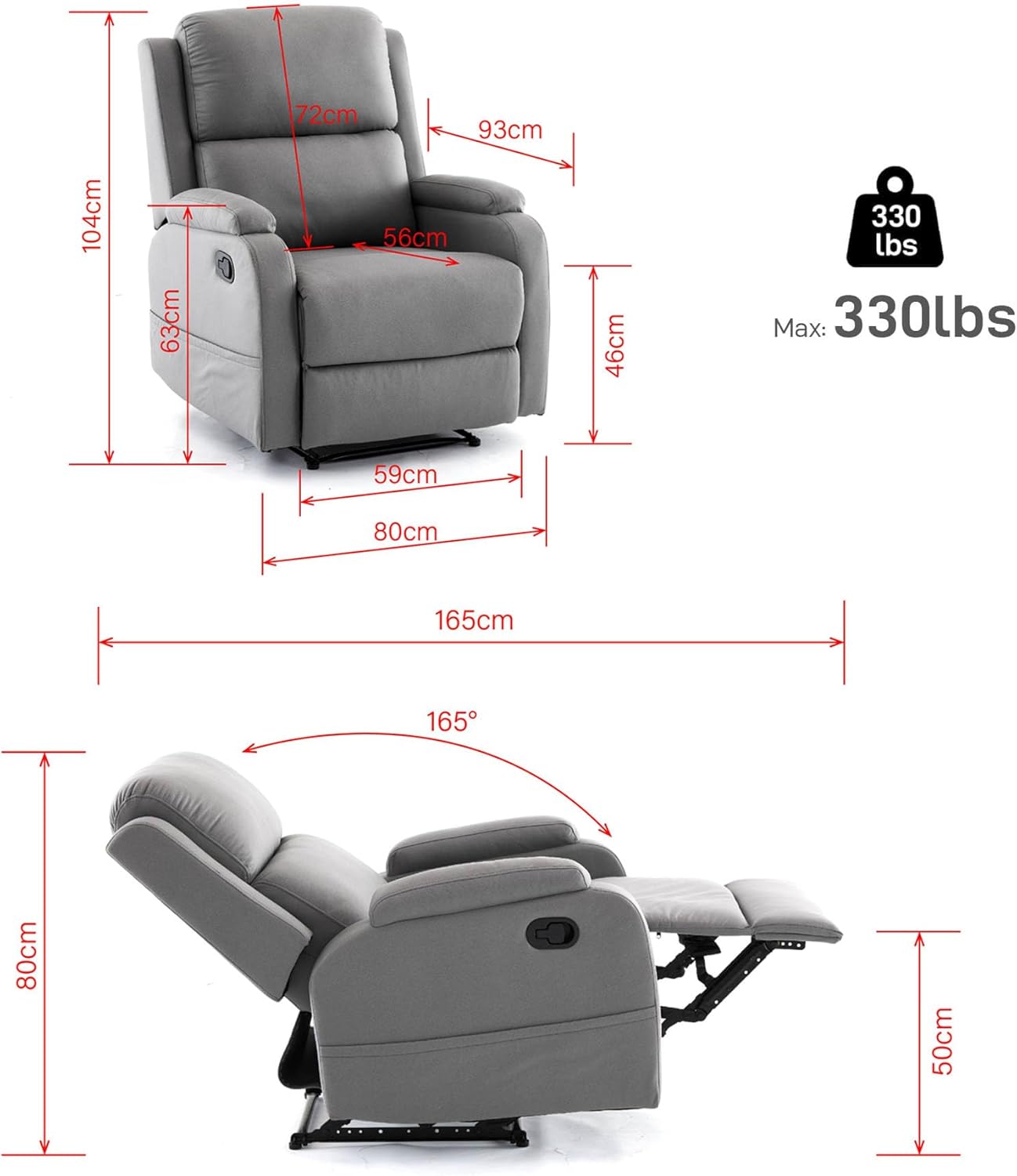 Leather Recliner Chair with Adjustable Backrest F791306