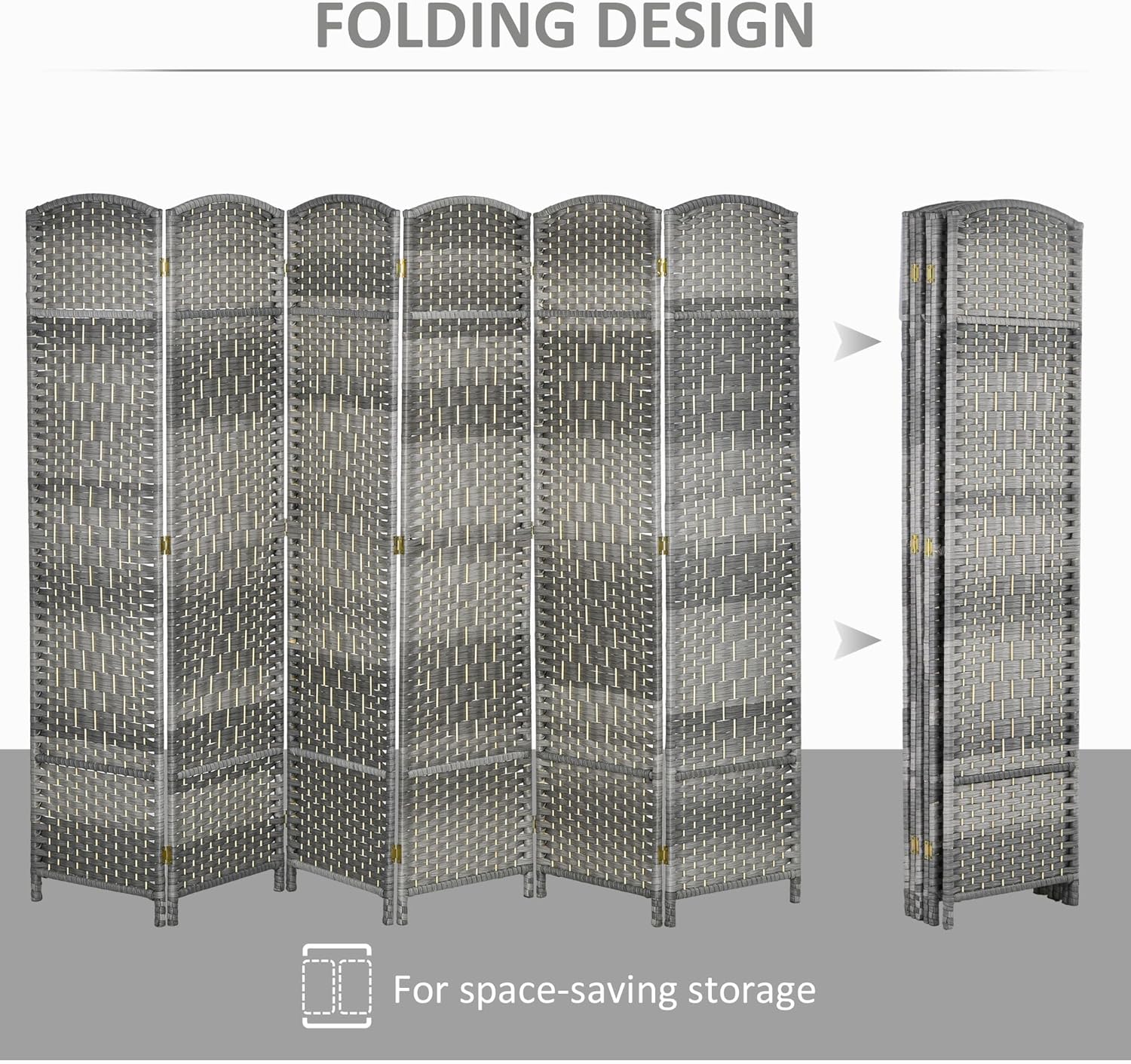 6' Tall Hand-Woven Room Divider in Mixed Gray K4593