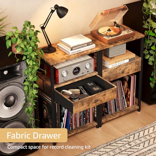Black Record Player Stand with Vinyl Storage and Drawer B120