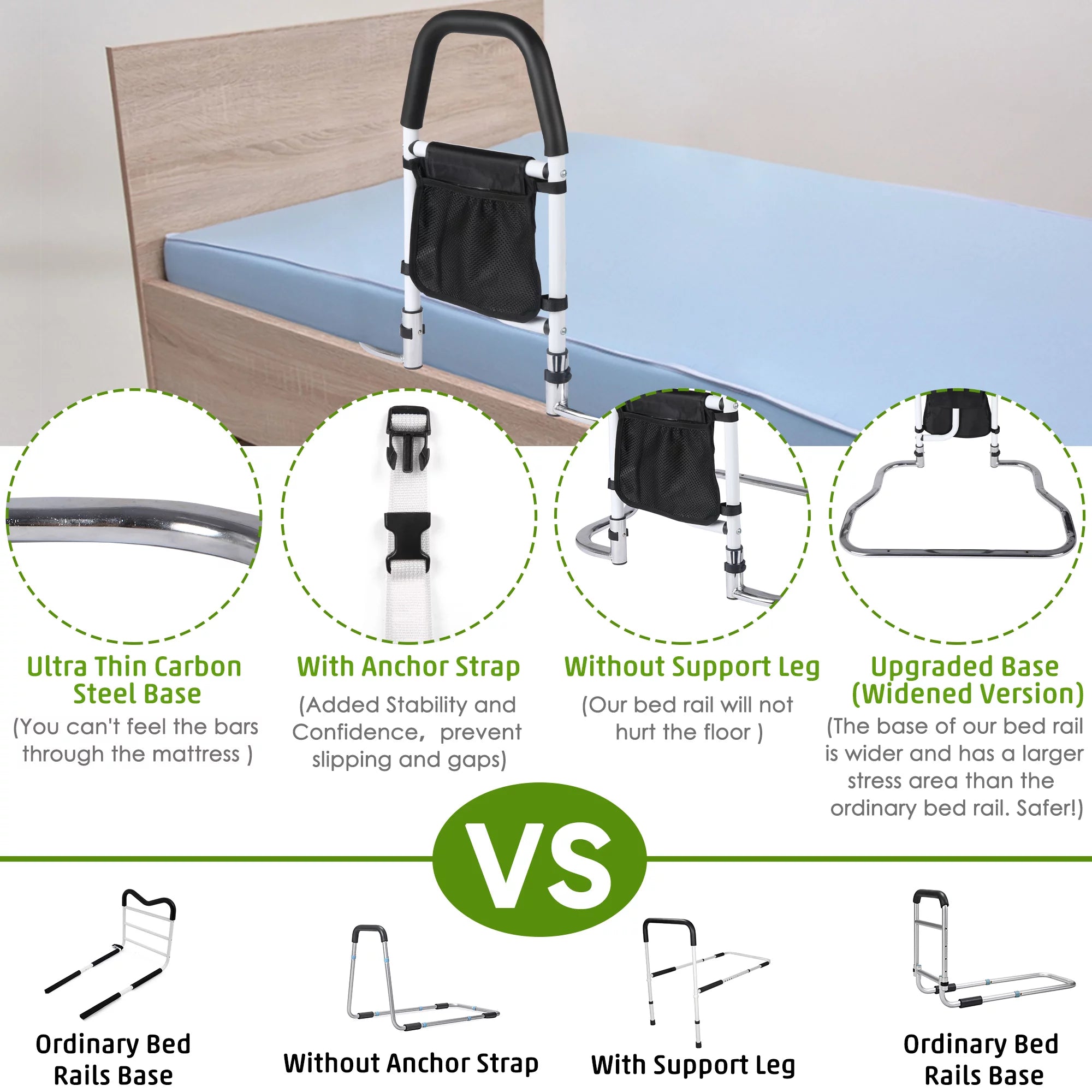 Bed Assist Rail with Anchor Strap and Storage Pocket V3444