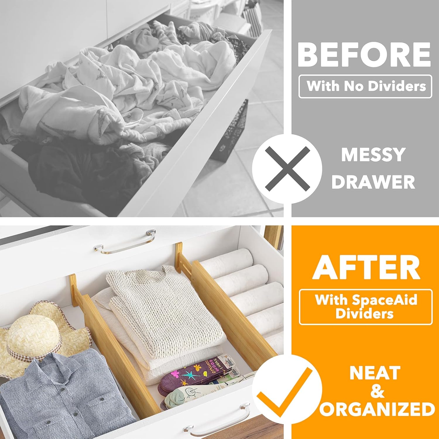 4" High Bamboo Deep Drawer Dividers, Expandable Drawer Organizers, 2 Dividers (17-22 in) J743564