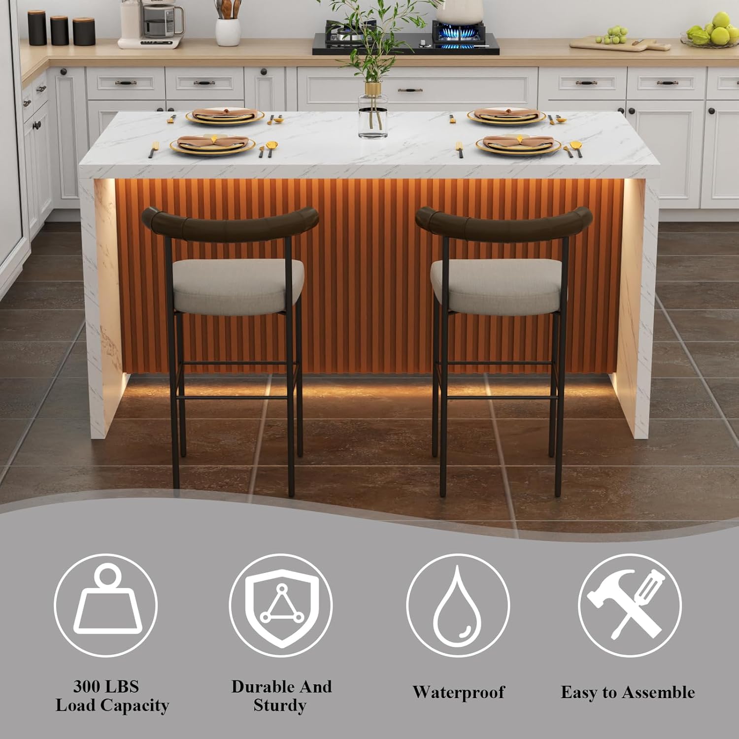 Large Imitation Marble Dining Table with LED Lights N541