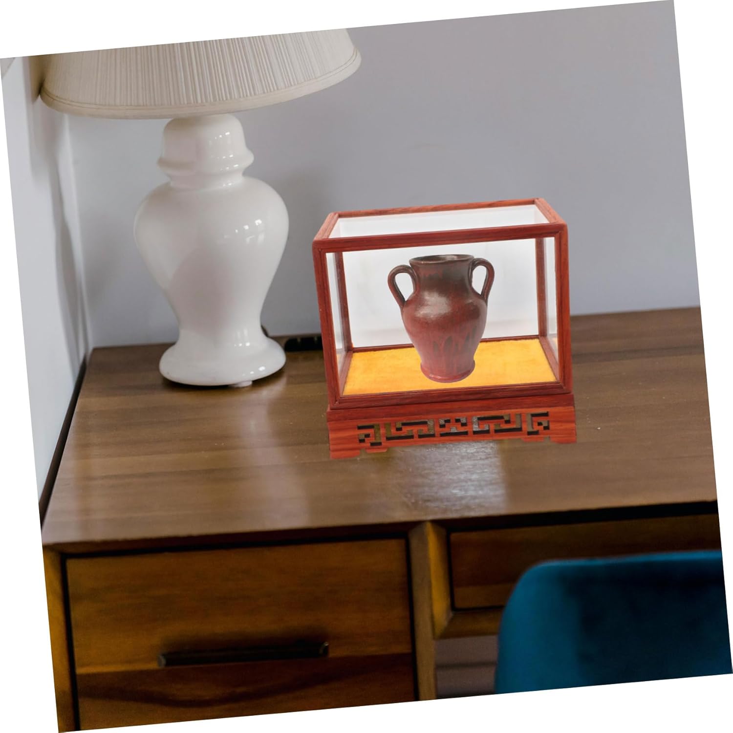 Transparent Display Box Glass Dome Cloche with Wooden Base E396