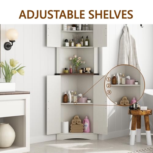 Tall Farmhouse Corner Cabinet with 4 Doors and Adjustable Shelves B731
