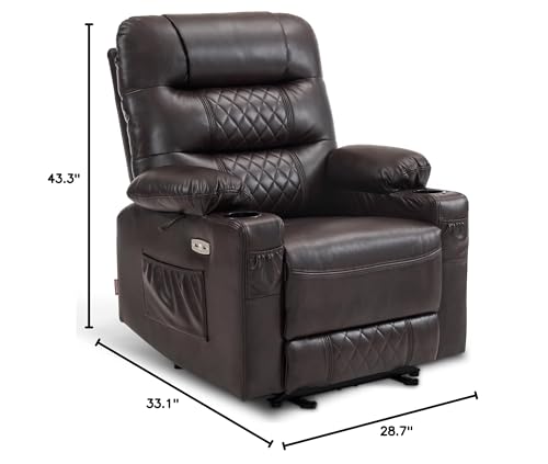 Brown Faux Leather Power Recliner Chair with Heat and Vibration Massage U6264