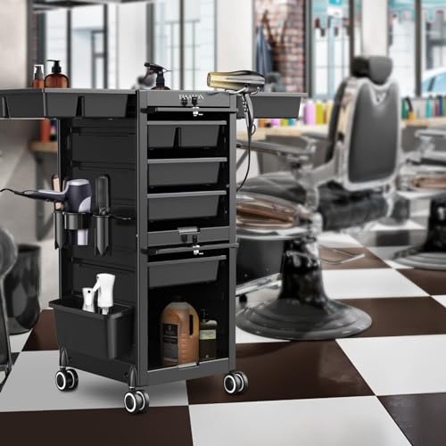 Pink Lockable Rolling Salon Cart with 6 Drawers N691685