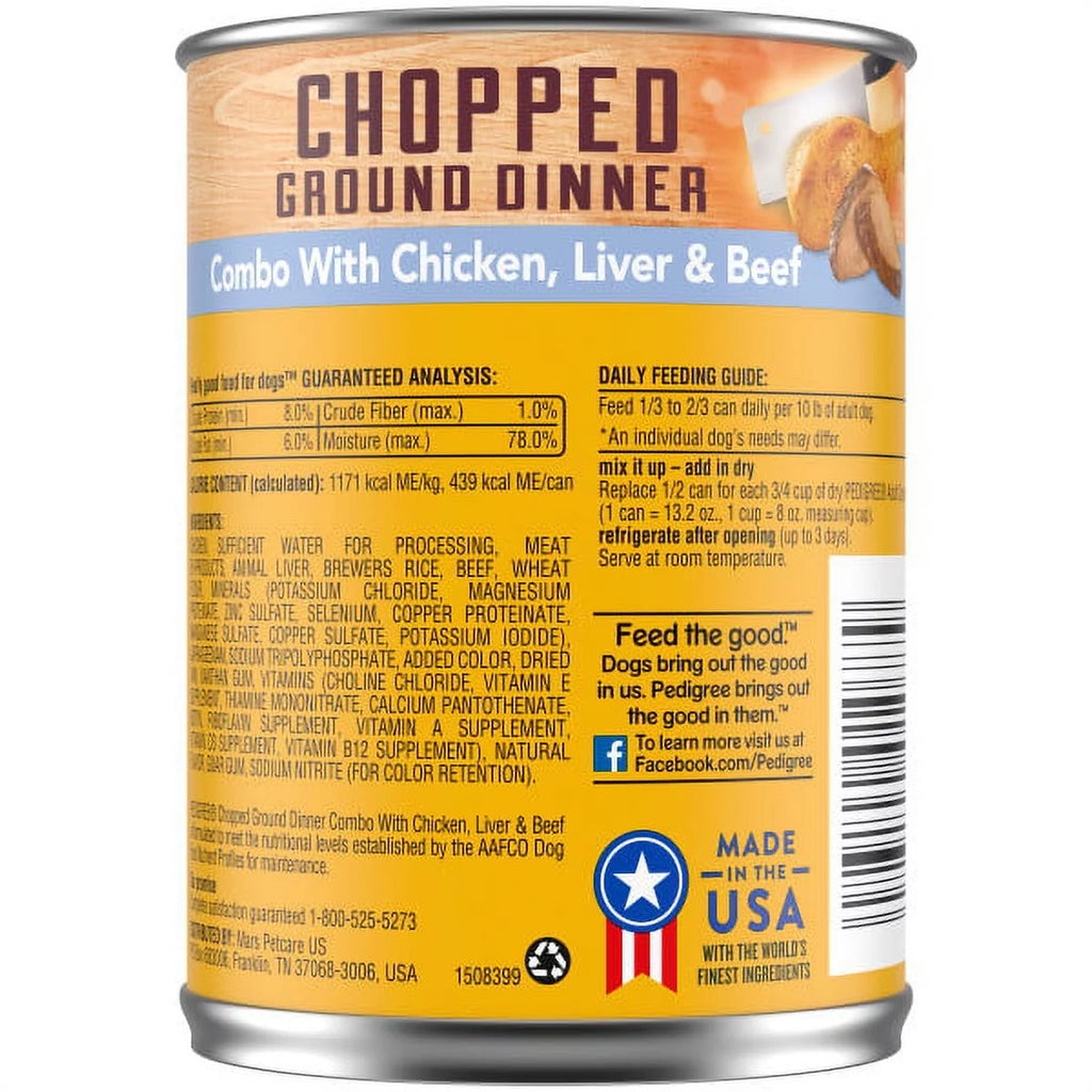 Chicken Beef & Liver Chopped Ground Dinner Wet Dog Food, 13.2 oz Cans, 12 Pack S337197