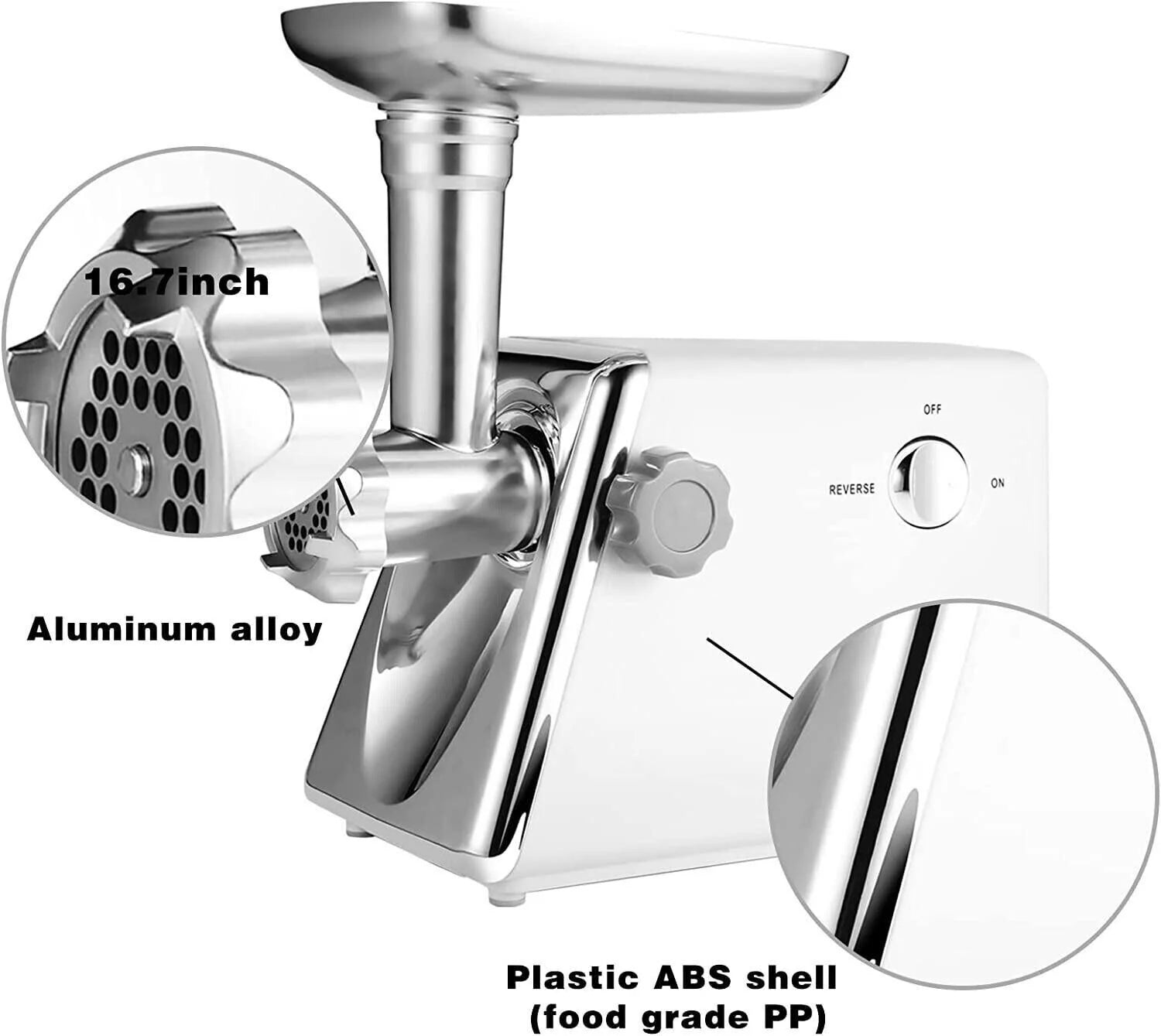 White Electric Meat Grinder with Sausage & Kubbe Kit, 3 Grinder Plates, 600W O158535