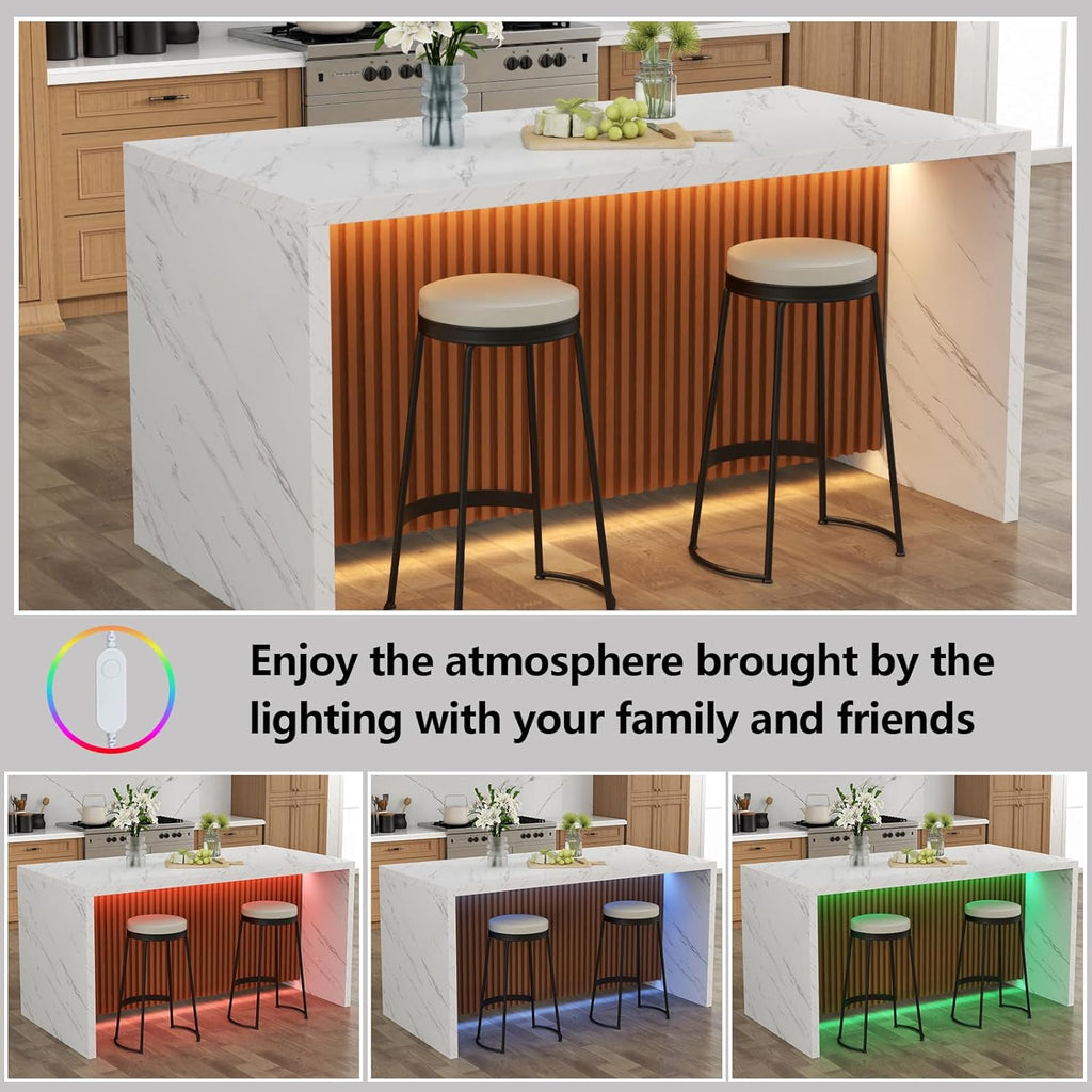 Large Imitation Marble Dining Table with LED Lights N541