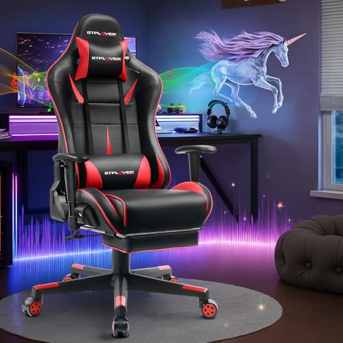 Gaming Chair with Speakers, Height Adjustable Reclining Chair with Footrest (Black) B260951