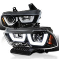 Chrome LED Dual Halo Projector Headlights for 2011-2014 Dodge Charger, Left + Right Pair Headlamps Assembly R80754
