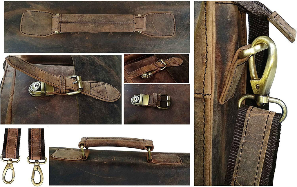 Retro Genuine Buffalo Vintage Leather Laptop Messenger Shoulder Bag (15 inch) W57857