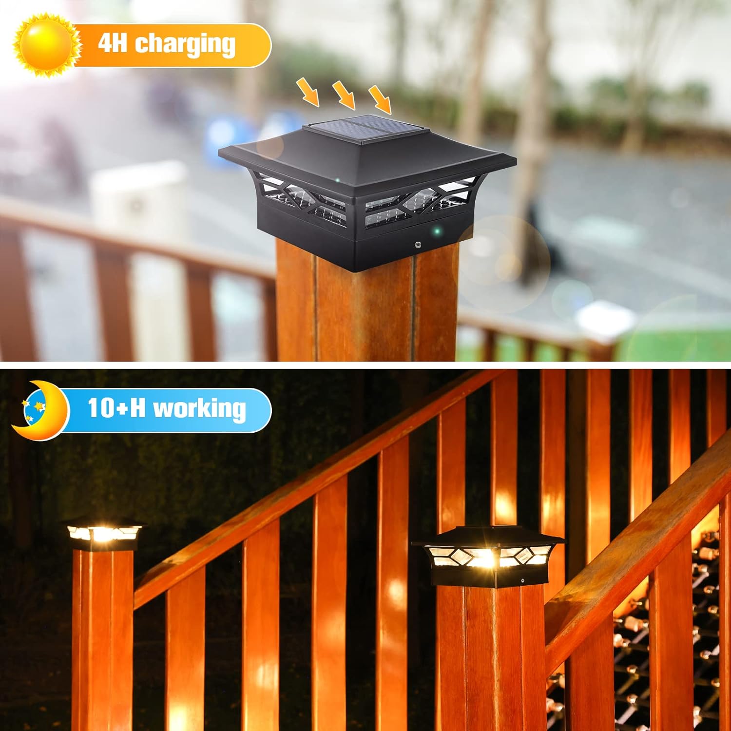 12 Pack White Solar Post Cap Lights and 6 Pack Black Solar Fence Post Cap Lights S9820