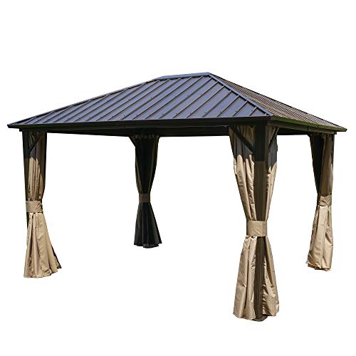 10'x12' Hardtop Metal Gazebo with Sidewalls Curtains N55620