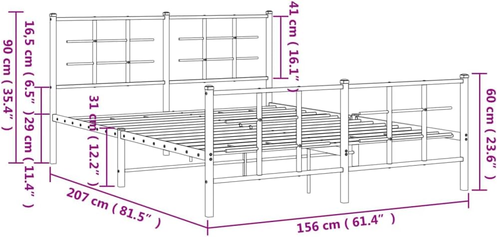 White Steel Metal Bed Frame Double Bed with Headboard Footboard H68388