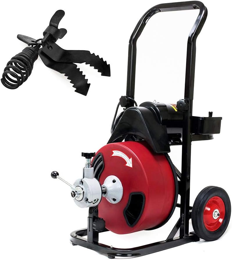 Commercial Sewer Snake Drill Drain Auger Cleaner Cable 50-Feet Long 1/2 (4)-Cutter Set with Wheel N9953