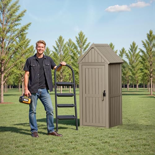 Outdoor Storage Shed Waterproof Resin Heavy-Duty Cabinet Light Brown J13892