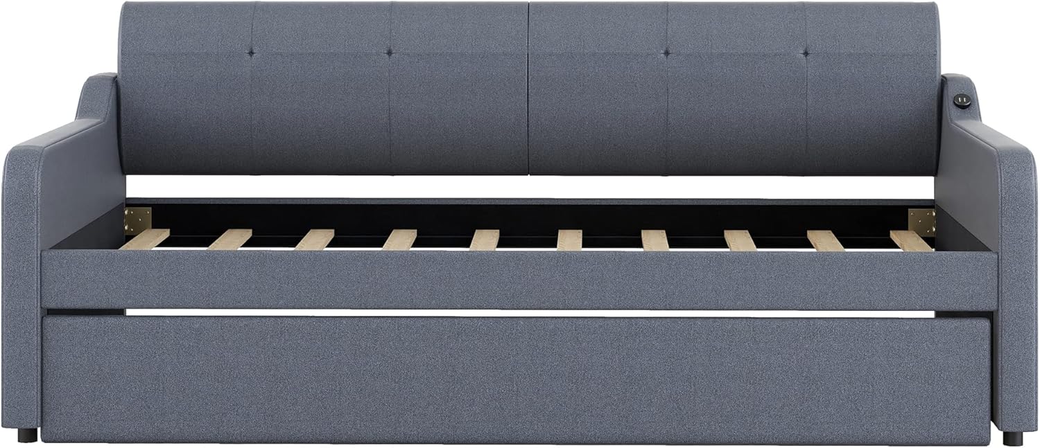 Twin to King Extendable Sofa Bed Frame with Trundle, Grey Y31529