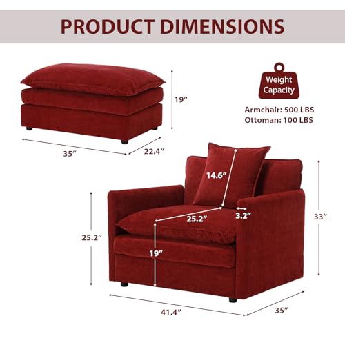 Blue Chenille Oversized Accent Chair with Ottoman Q994220
