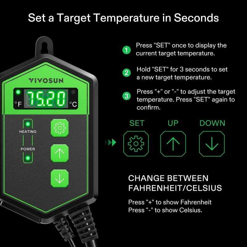 Digital Heat Mat Thermostat Temperature Controller 40-108 oF 1000W V25769