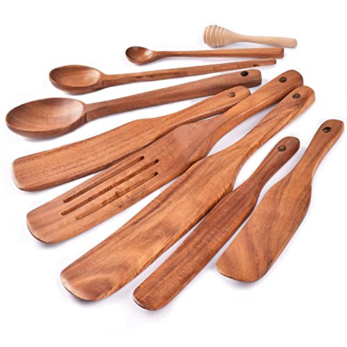 Set of 9 Natural Teak Wooden Spurtles S549155