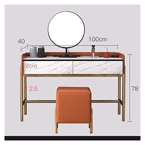 White Dressing Vanity Table with 2 Drawers, Round Mirror and Stool L768387