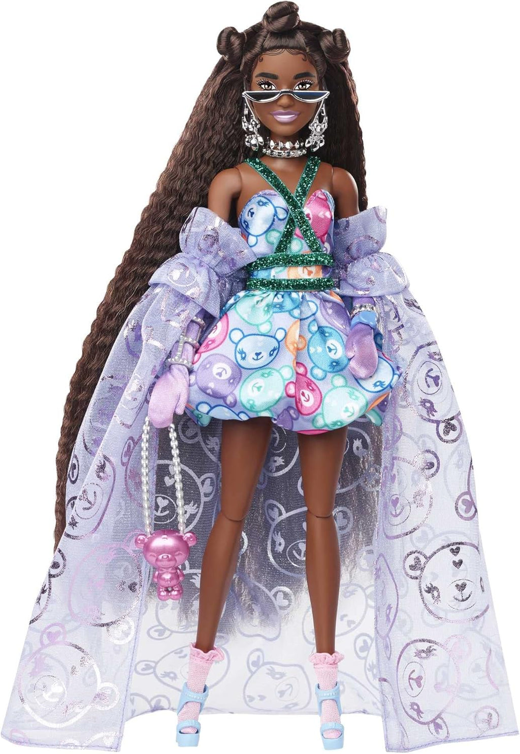 Teddy-Print Gown Fashion Doll with Teddy Bear Pet Q9621