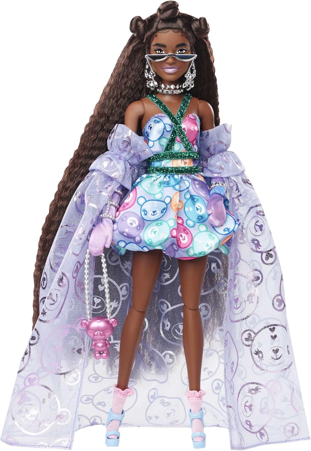 Teddy-Print Gown Fashion Doll with Teddy Bear Pet Q9621