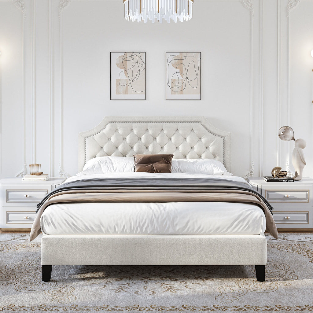Grey Upholstered Tufted Bed Frame Full L957584