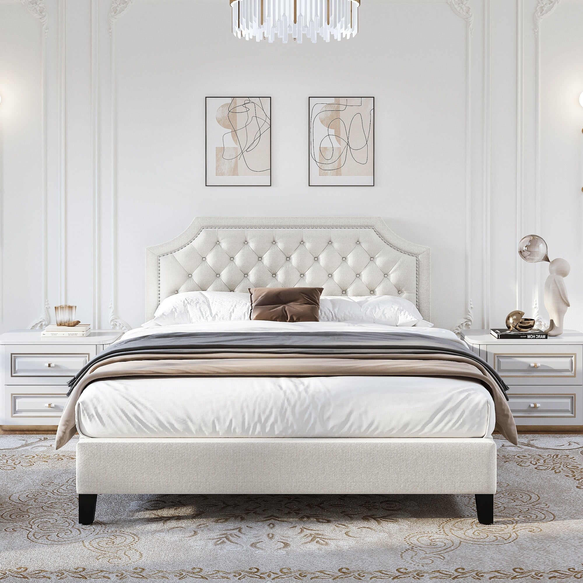 Grey Upholstered Tufted Bed Frame Full L957584