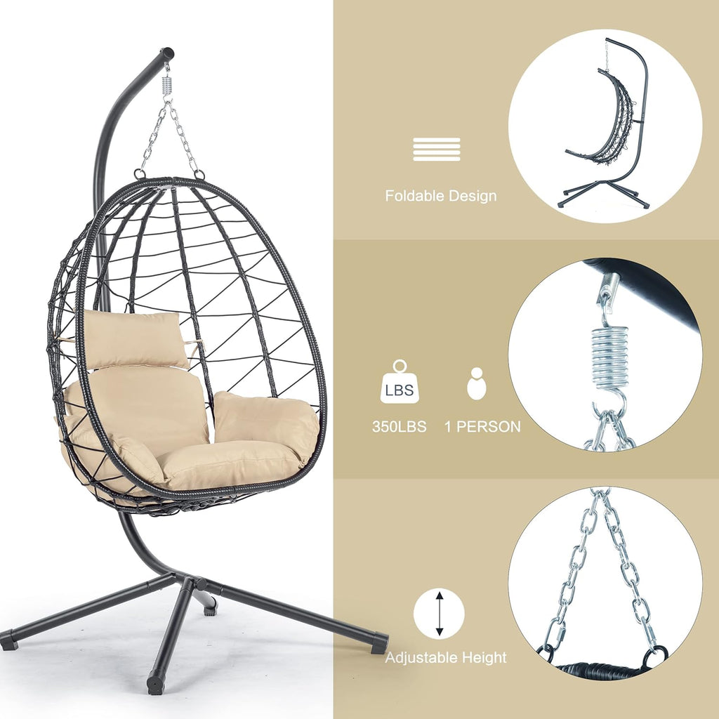 Egg Chair with Stand, Rattan Hanging Chair with Cushion S4962