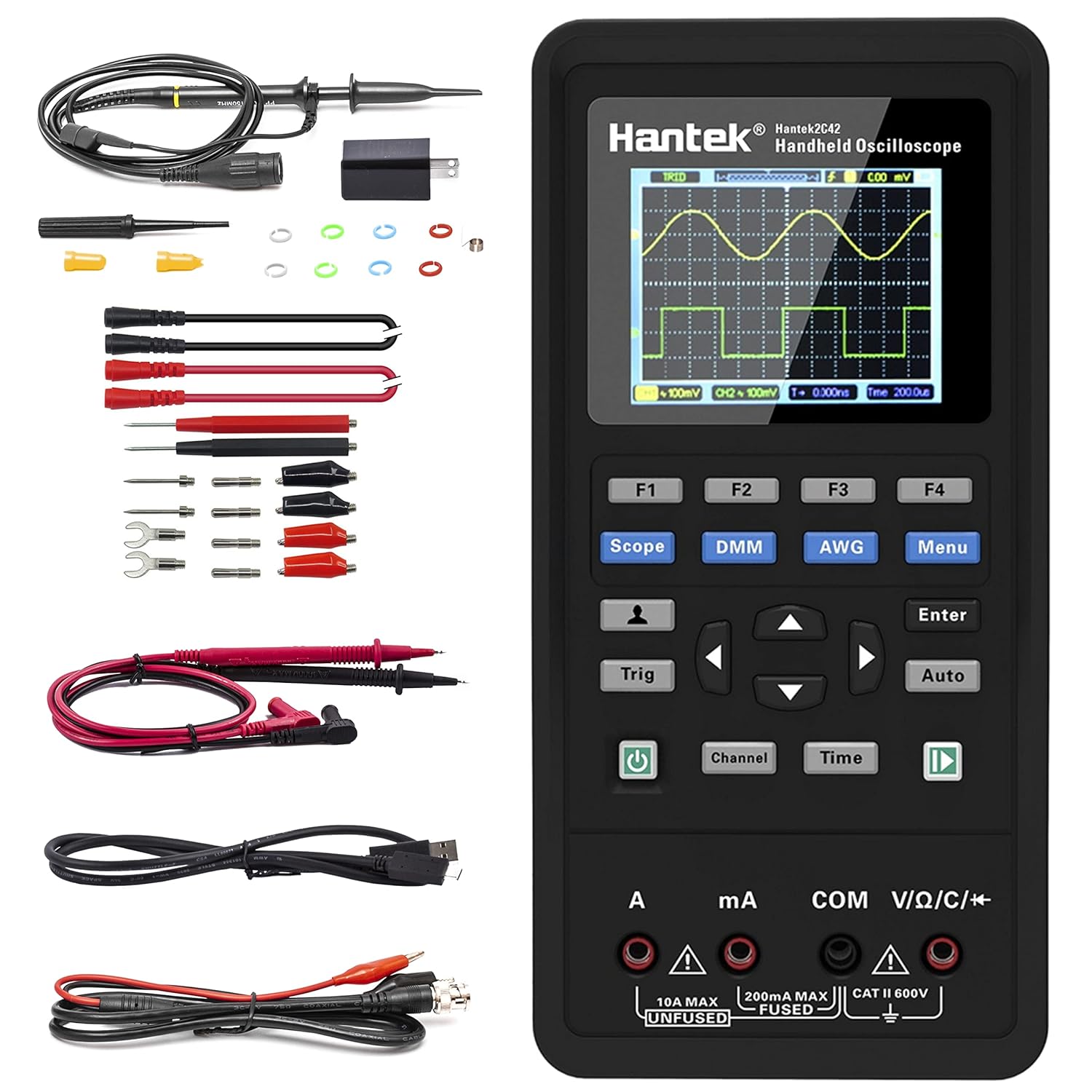 Handheld Oscilloscope 70MHz 3 in 1 Multifunction Tester 2CH+AFG+DMM J668