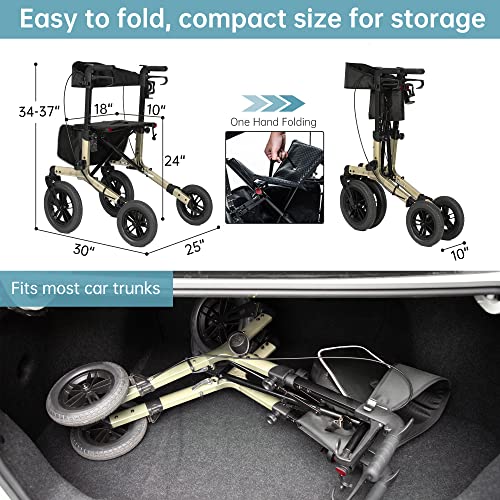Compact Folding All-Terrain Rollator Walker with Rubber Wheels (Orange) S2282