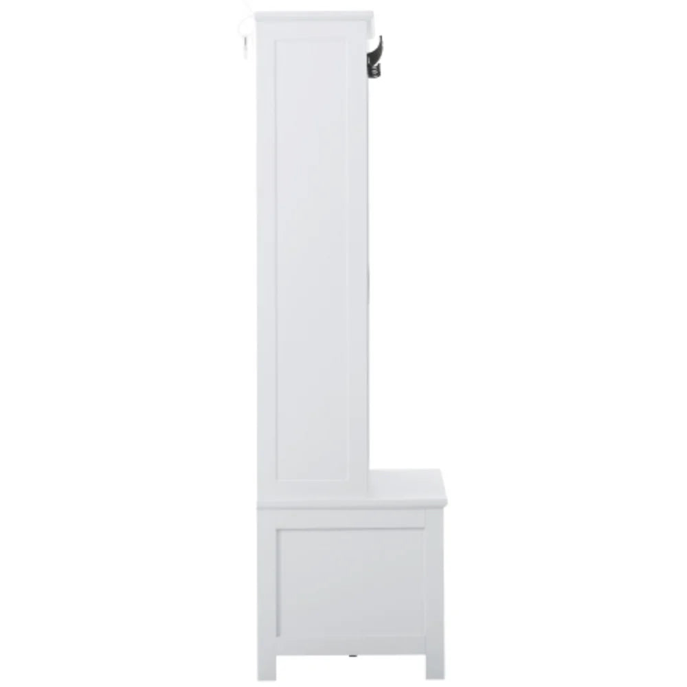 White Wooden Hall Tree with Sliding Doors and Storage Bench W631