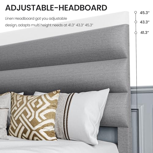 Dark Gray Full Size Linen Fabric Upholstered Platform Bed Frame U13911