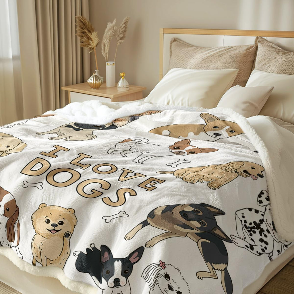 Puppy Print Sherpa Fleece Throw Blanket, Twin (60"X80") O660858