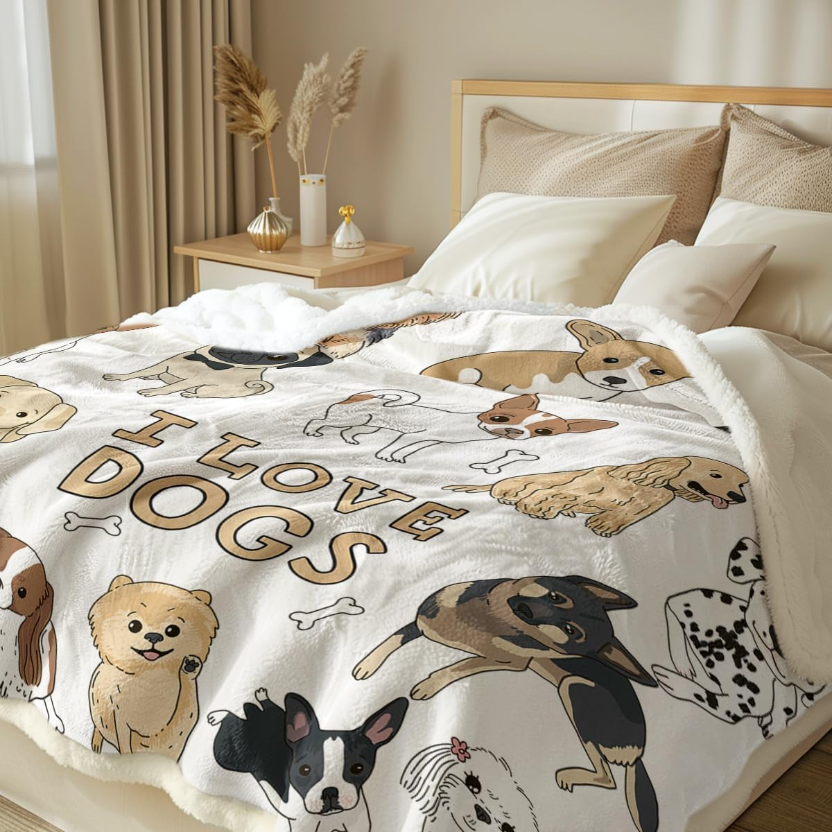 Puppy Print Sherpa Fleece Throw Blanket, Twin (60"X80") O660858