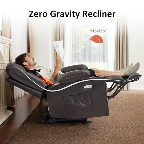 Brown Faux Leather Power Recliner Chair with Heat and Vibration Massage U6264