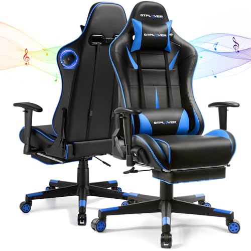 Gaming Chair with Speakers, Height Adjustable Reclining Chair with Footrest (Black) B260951