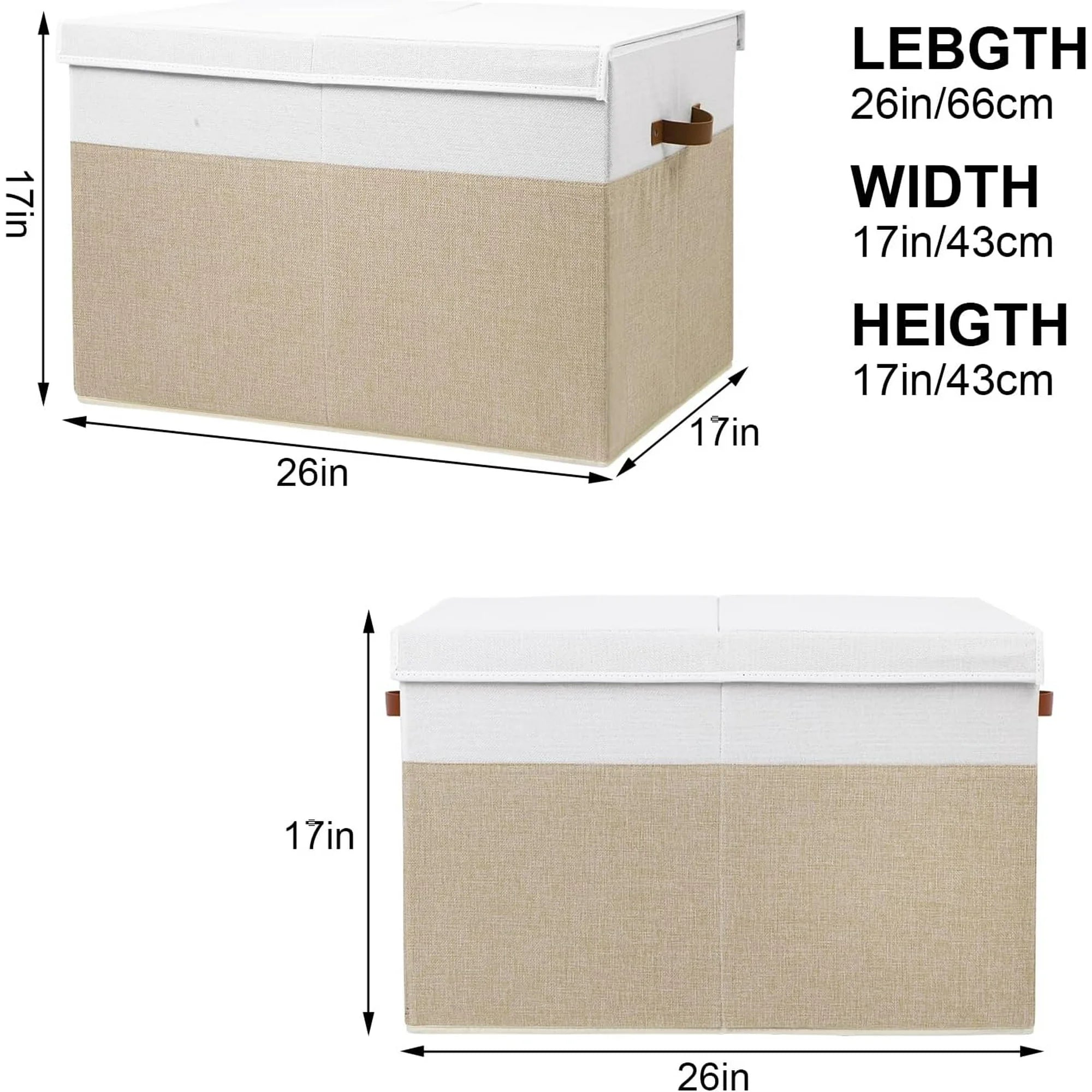 Extra Large Toy Storage Box with Lid, Beige and White R25814