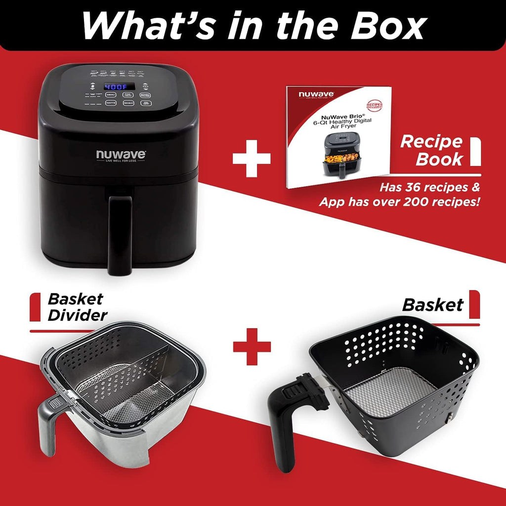 6-Quart Digital Air Fryer with Non-Stick Baking Pan and Stainless-Steel Cooking Rack, Black Z843451