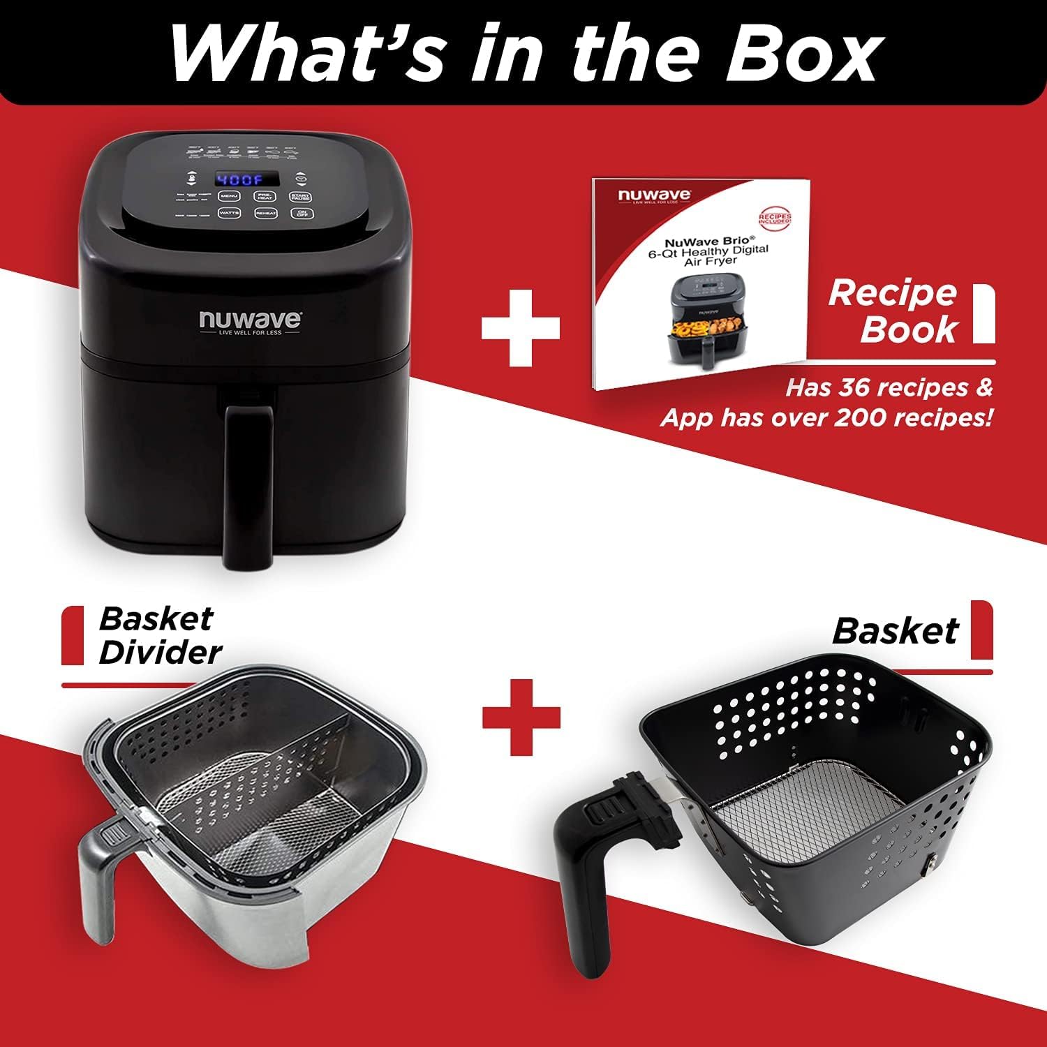6-Quart Digital Air Fryer with Non-Stick Baking Pan and Stainless-Steel Cooking Rack, Black Z843451